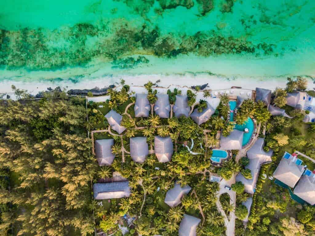 Aerial view of an ecolodge in Zanzibar
